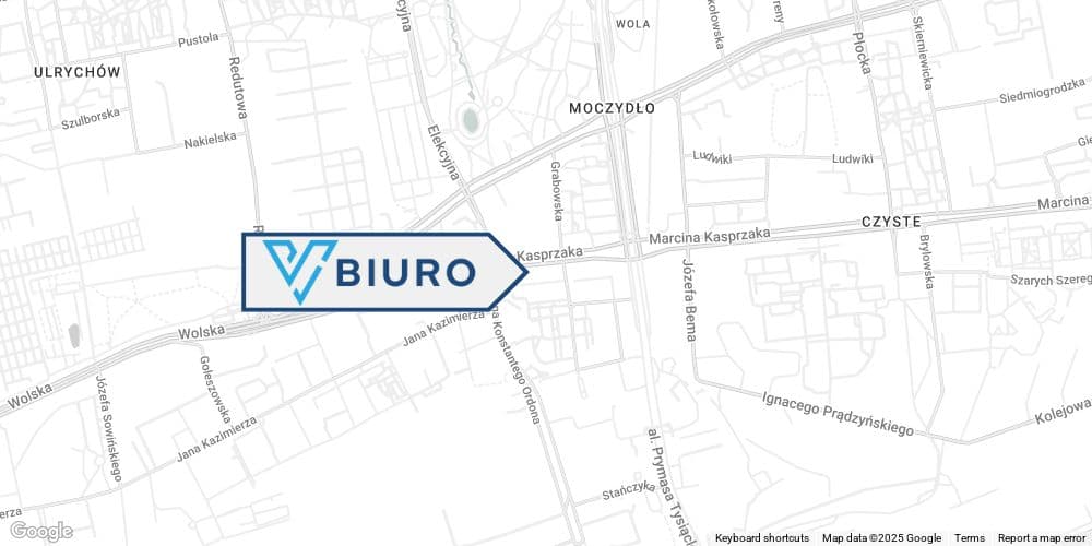 Mapa dzielnicy Wola w Warszawie z zaznaczoną lokalizacją wirtualnego biura przy al. Jana Pawła II